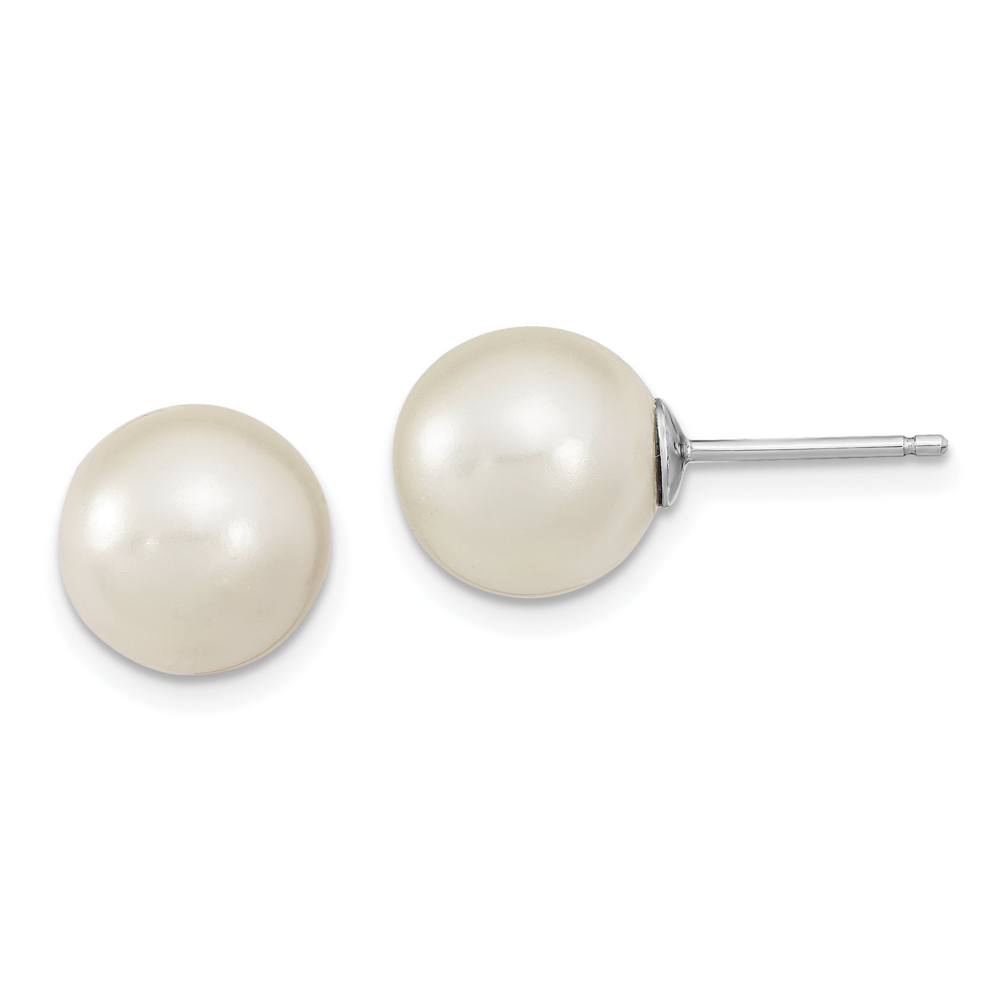 Sterling Silver Rhodium-plated 10-11mm White and Grey 10-11mm Round Imitation Shell Pearl and Ball Stet of 3 Post Earrings Secondary image