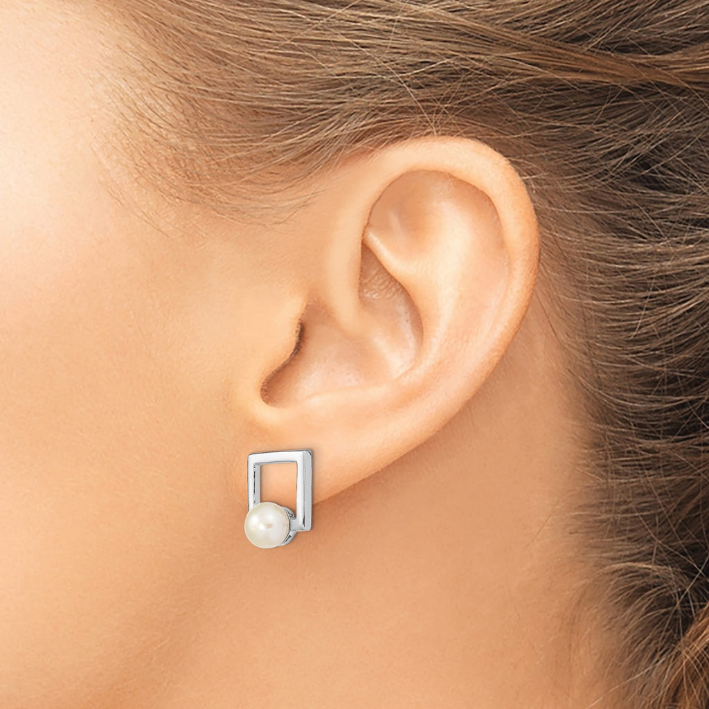 Square Freshwater Pearl Stud Earrings in Sterling Silver, 11x15mm - Sophia Jewelers