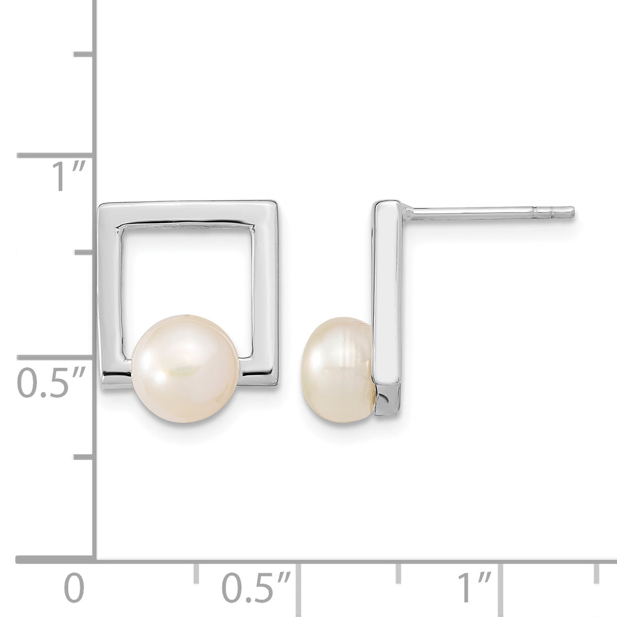 Square Freshwater Pearl Stud Earrings in Sterling Silver, 11x15mm - Sophia Jewelers