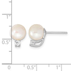 White Freshwater Pearl Cubic Zirconia Stud Earrings in Sterling Silver, 8-9mm - Sophia Jewelers
