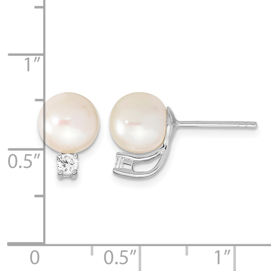 White Freshwater Pearl Cubic Zirconia Stud Earrings in Sterling Silver, 8-9mm - Sophia Jewelers