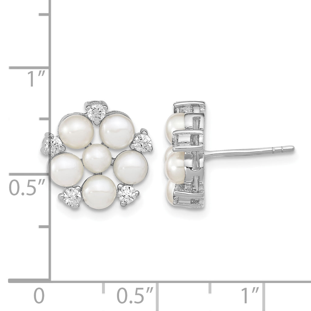 Freshwater Pearl & Cubic Zirconia Flower Stud Earrings in Sterling Silver, 3-5mm - Sophia Jewelers