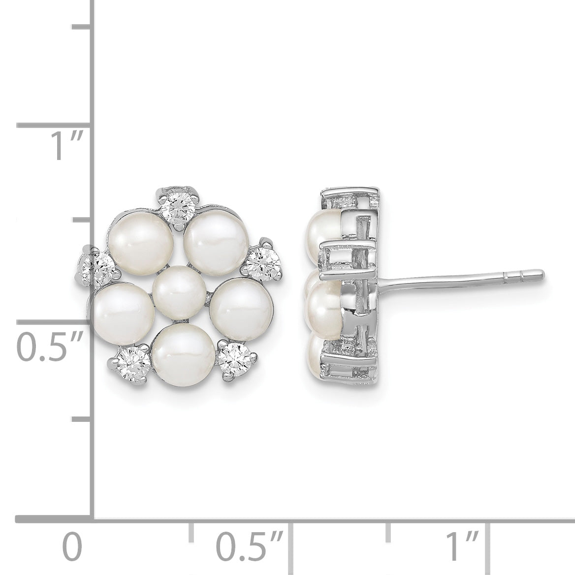 Freshwater Pearl & Cubic Zirconia Flower Stud Earrings in Sterling Silver, 3-5mm - Sophia Jewelers