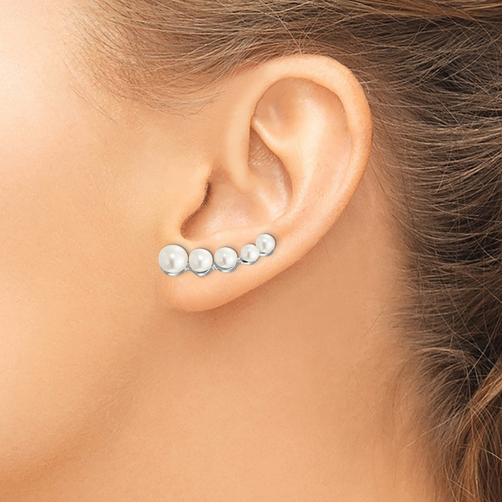 Button Freshwater Pearl Ear Stud Climber Earrings in Sterling Silver - Sophia Jewelers