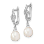 Sterling Silver Rhodium-Plated 7-8mm White Freshwater Cultured Pearl Leverback Earrings