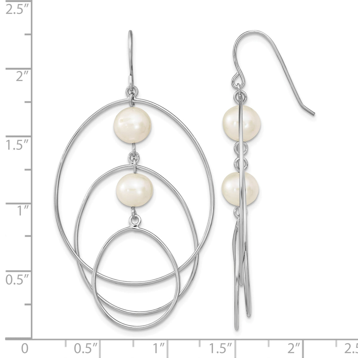 Semi-Round Freshwater Pearl Circles Dangle Earrings in Sterling Silver - Sophia Jewelers