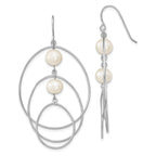 Sterling Silver Rhodium-plated 8-9mm White Semi-Round Freshwater Cultured Pearl Circles Dangle Earrings