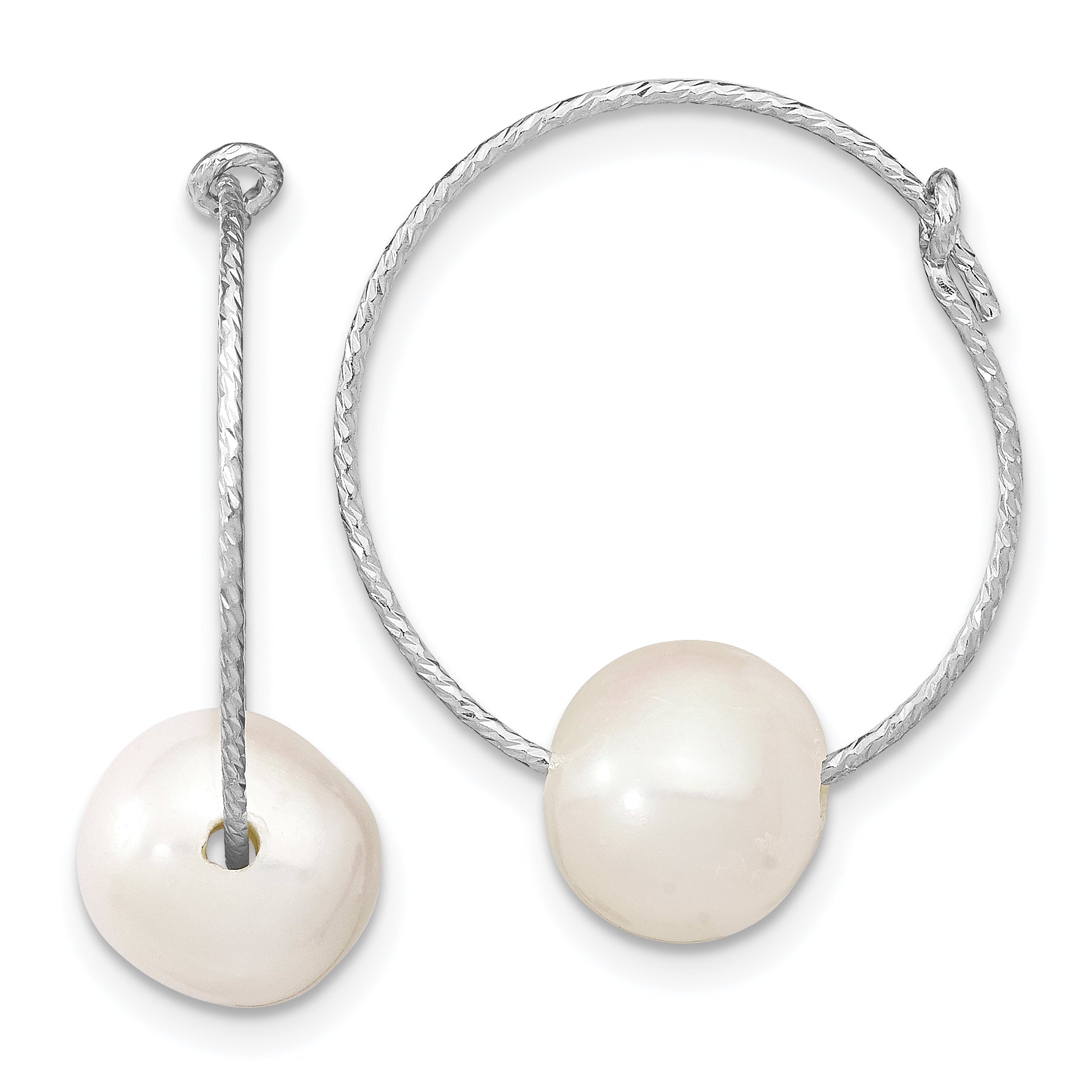 Sterling Silver Rhodium-plated 8-9mm White Round Freshwater Cultured Pearl Hoop Earrings Main image