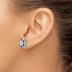 Blue Spinel & Cubic Zirconia Flower Stud Earrings in Sterling Silver, 12.5mm - Sophia Jewelers