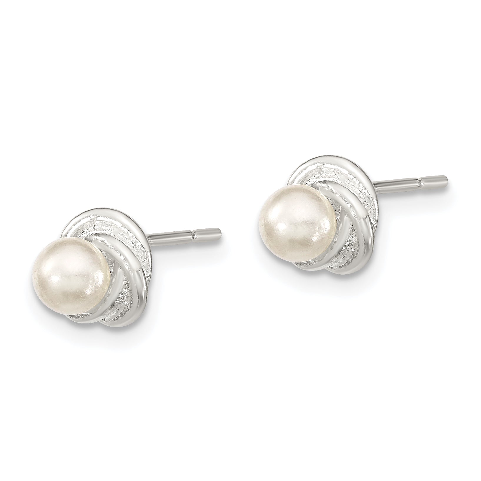 Sterling Silver Polished Synthetic Pearl Post Earrings Secondary image
