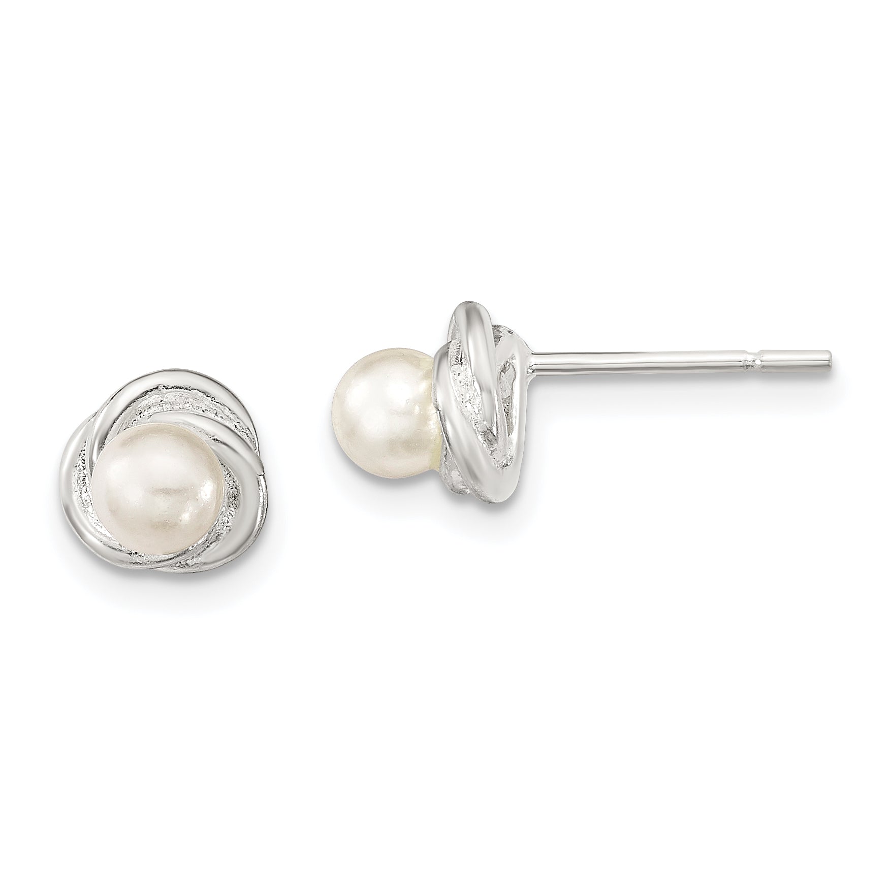 Sterling Silver Polished Synthetic Pearl Post Earrings Main image