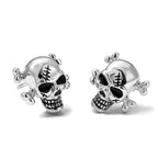 Enameled Skull Stud Earrings in Sterling Silver, 12.5mm Antiqued - Sophia Jewelers
