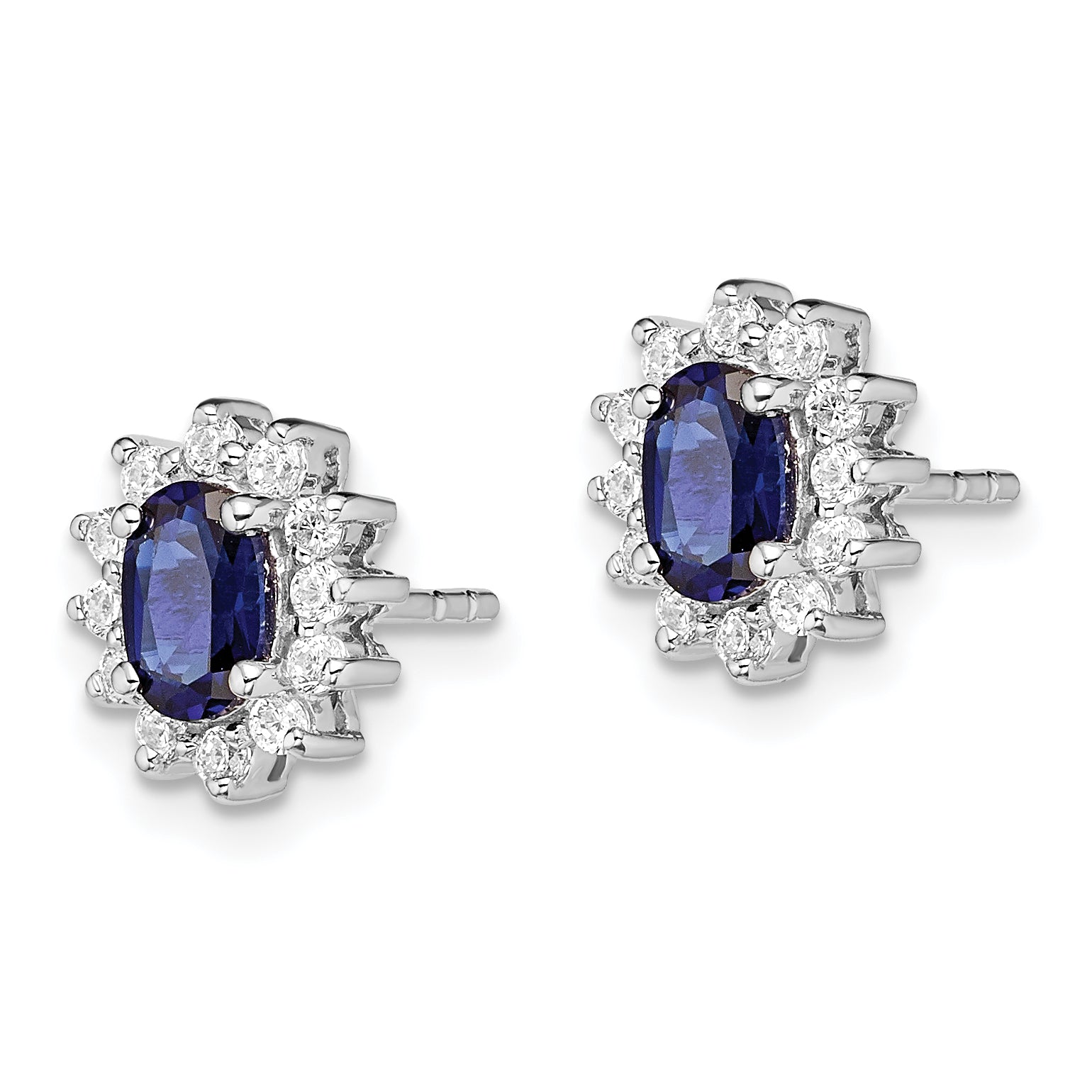 Sterling Silver Rhodium-plated CZ/Lab Cr. Blue Sapphire Earrings Secondary image