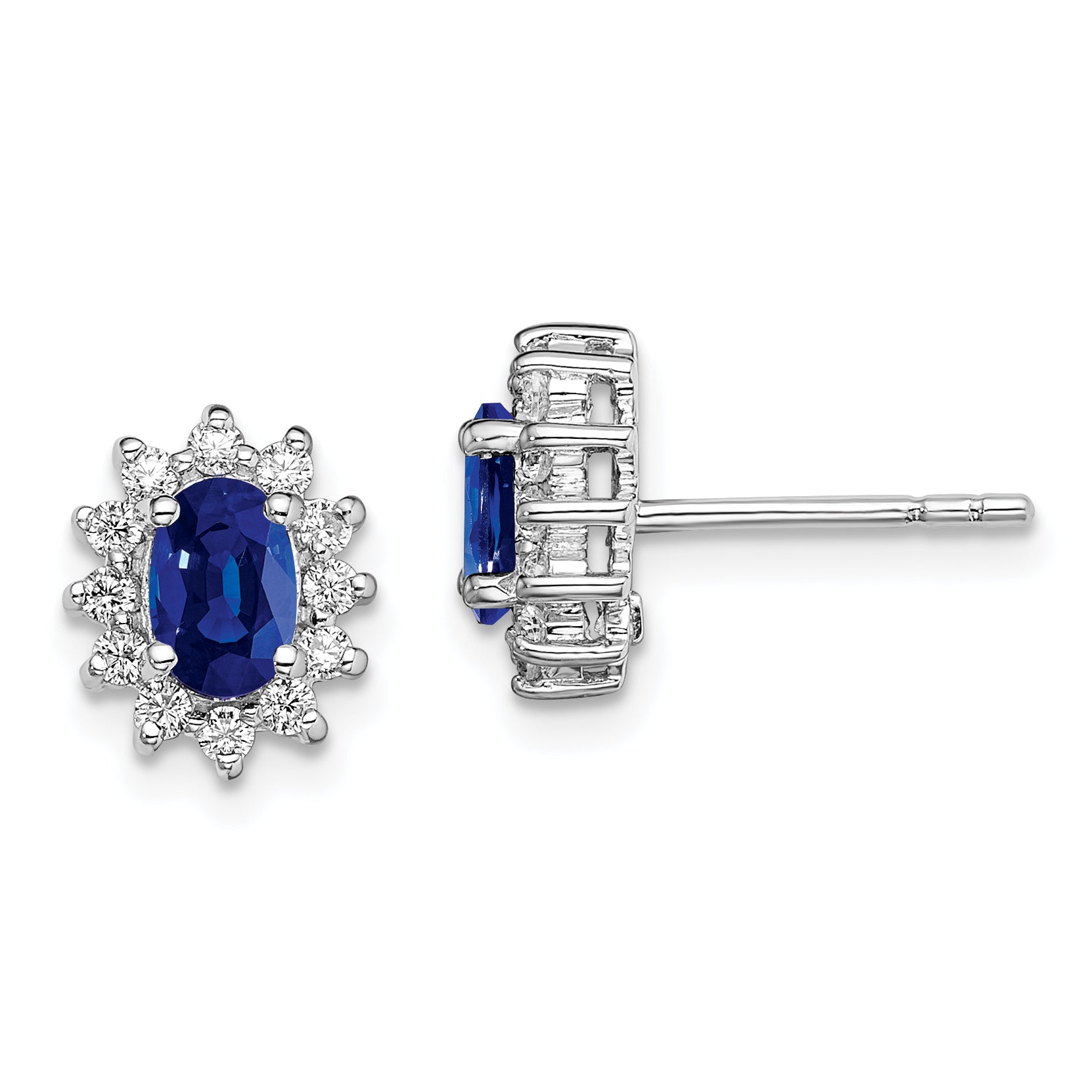 Sterling Silver Rhodium-plated CZ/Lab Cr. Blue Sapphire Earrings Main image