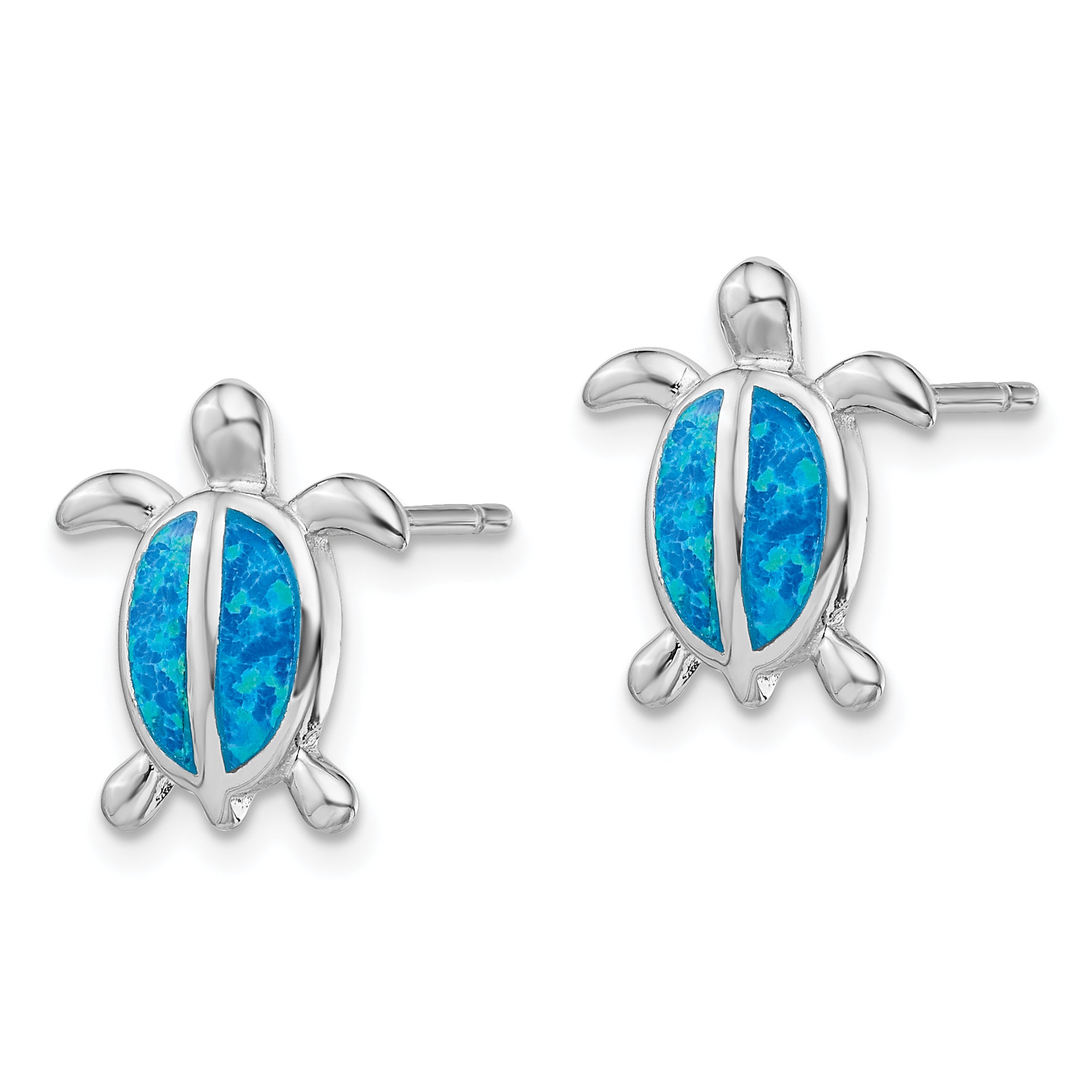 Sterling Silver Rhodium-plated Polished Blue Created Opal Polished Turtle Post Earrings Secondary image