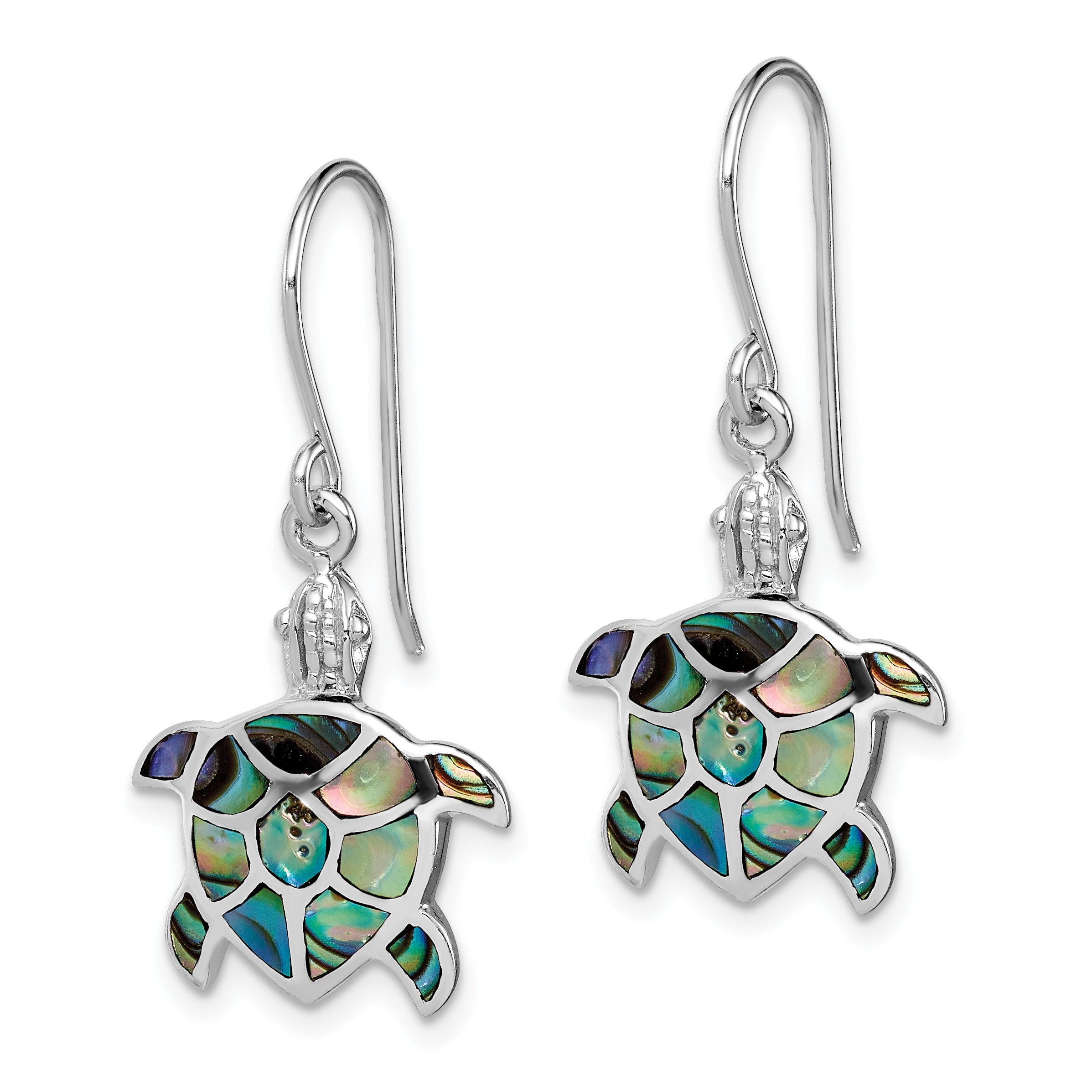 Sterling Silver Rhodium-plated Polished Abalone Turtle Dangle Earrings Secondary image