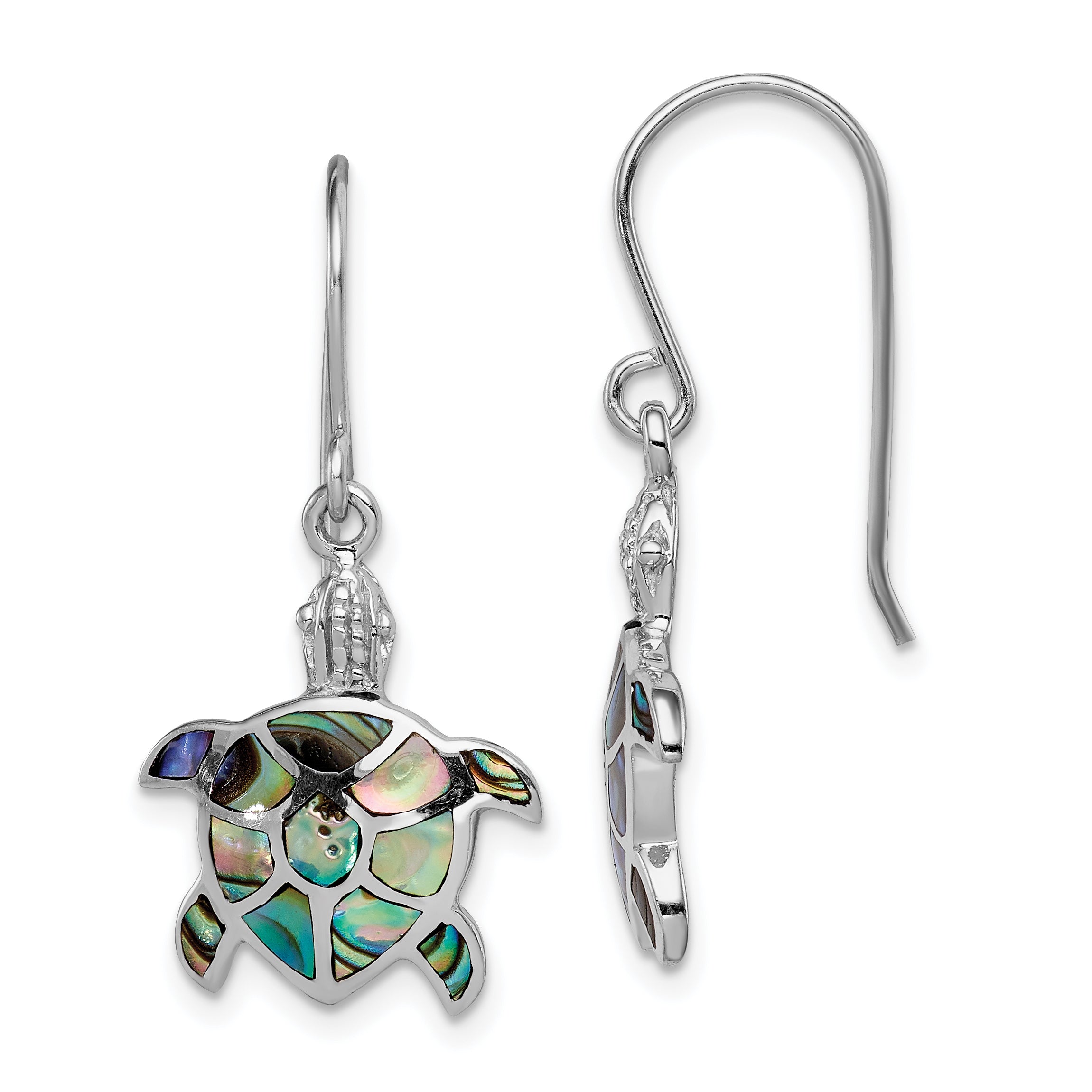 Sterling Silver Rhodium-plated Polished Abalone Turtle Dangle Earrings Main image