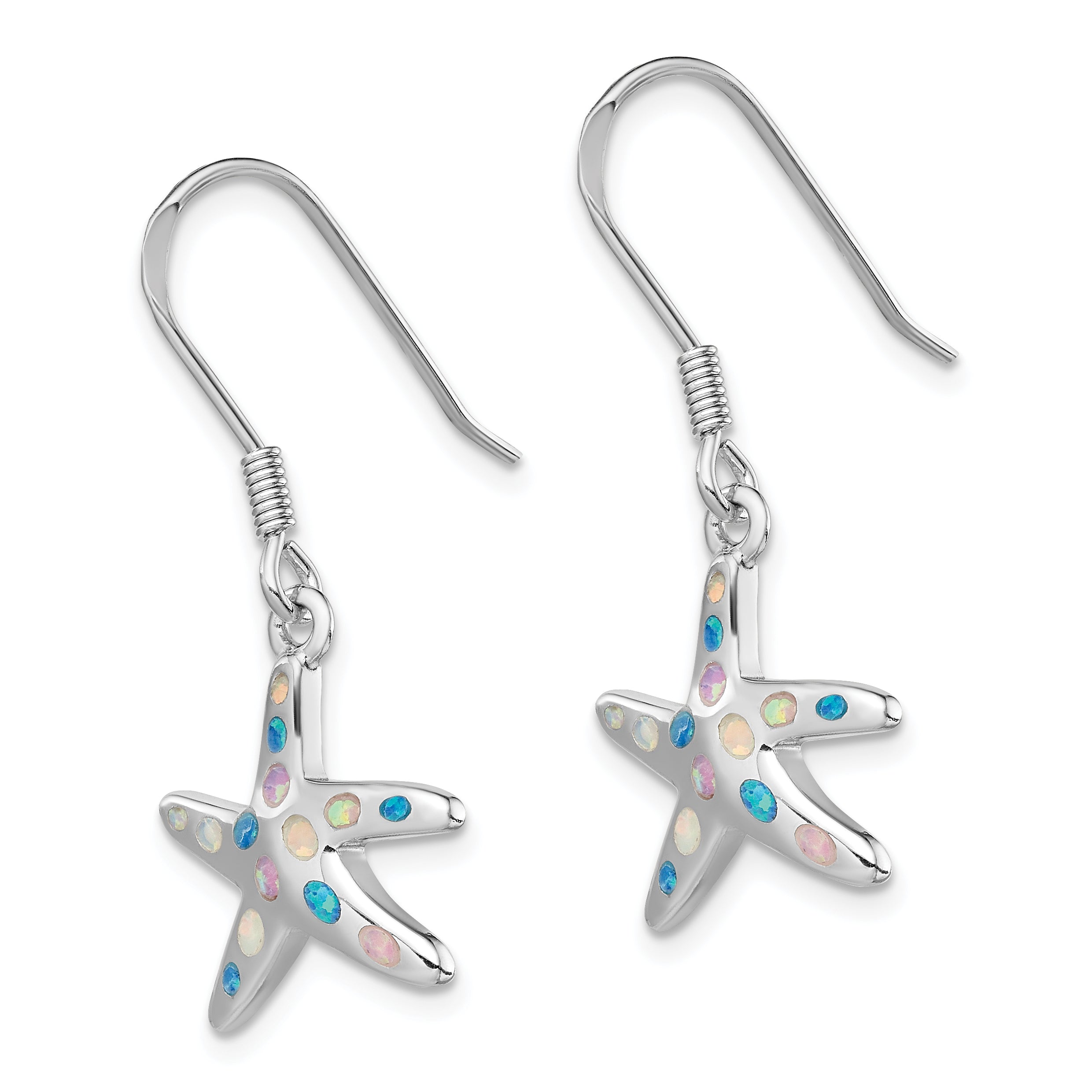 Sterling Silver Rhodium-plated Pink/Blue Created Opal Starfish Earrings Secondary image