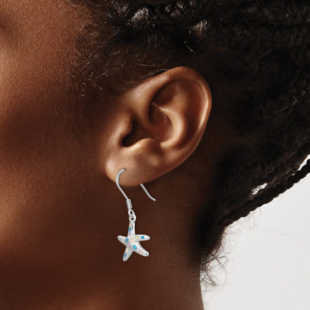 Pink/Blue Created Opal Starfish Dangle Earrings in Sterling Silver - Sophia Jewelers