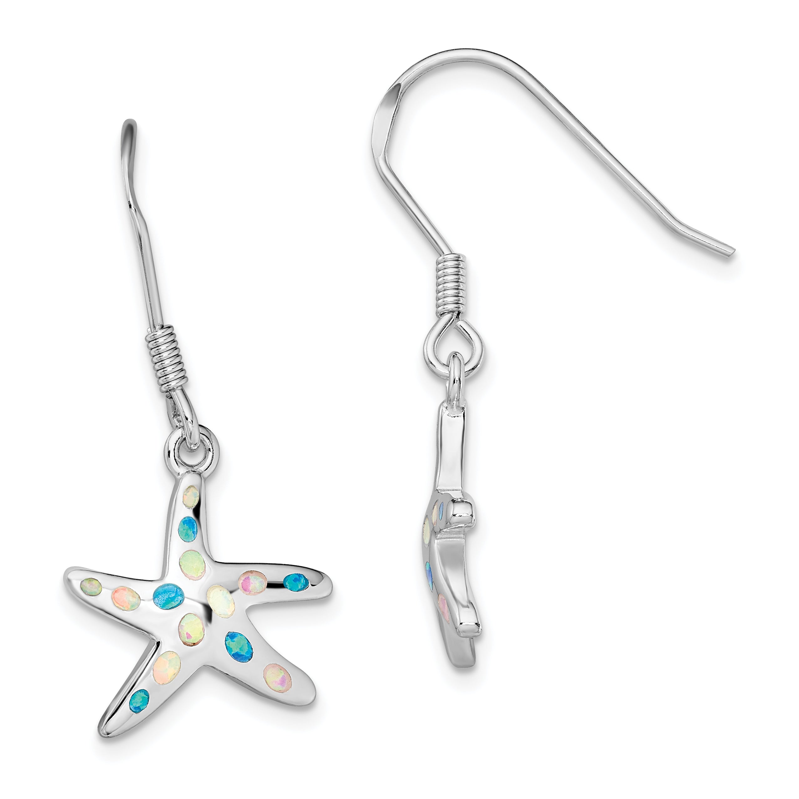 Sterling Silver Rhodium-plated Pink/Blue Created Opal Starfish Earrings Main image