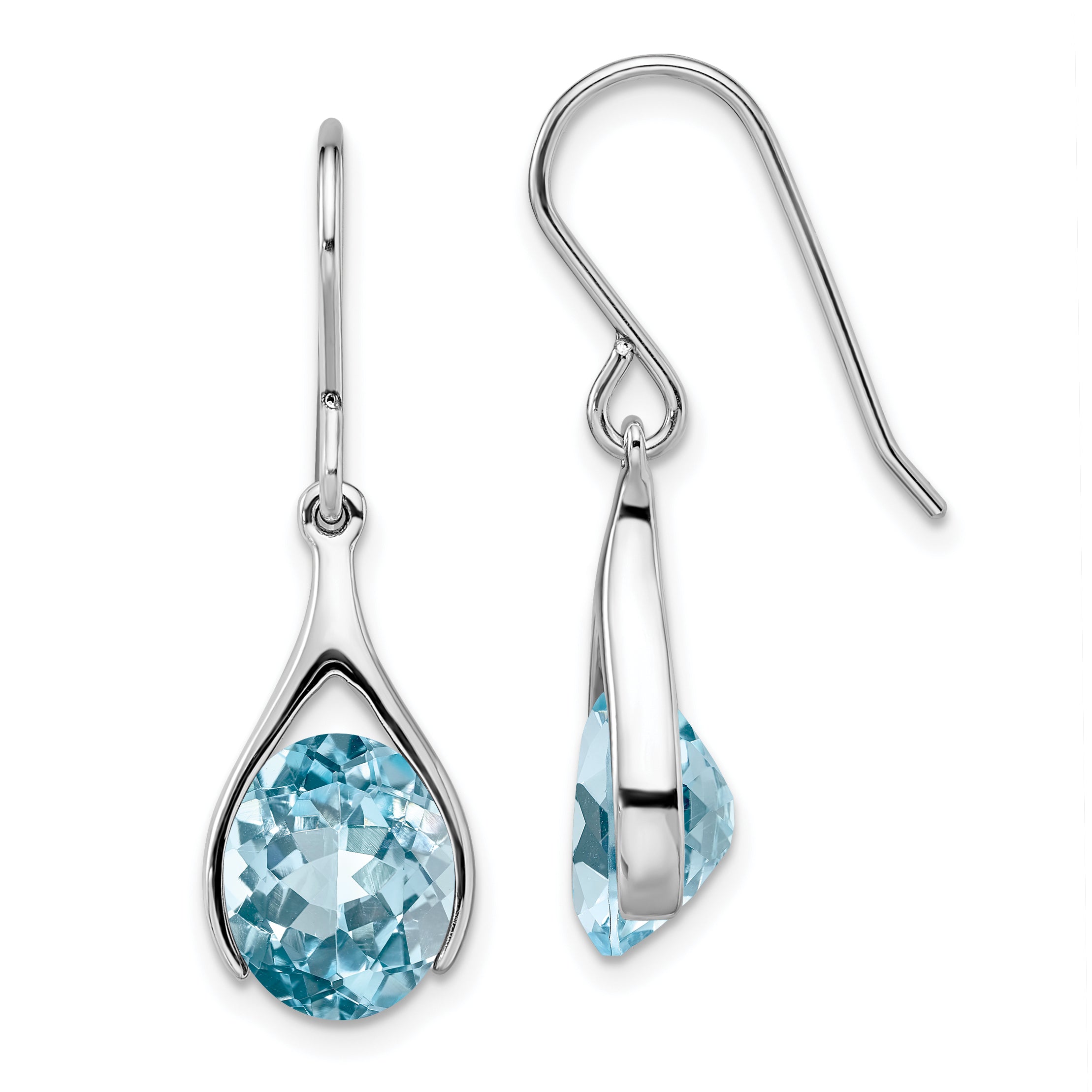 Sterling Silver Rhodium-plated Blue Topaz Shepherds Hook Earrings Main image