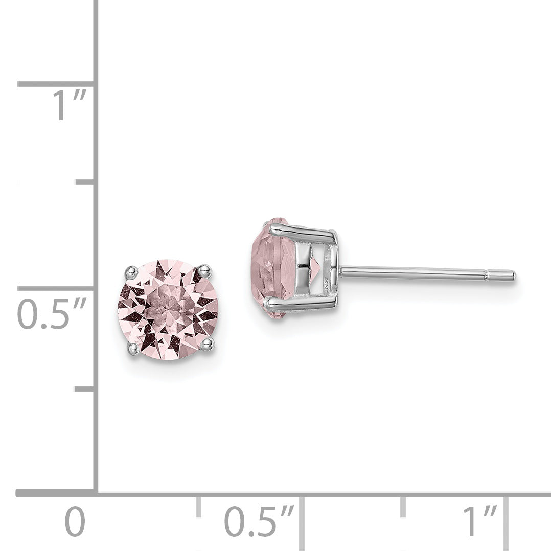 Sterling Silver Rhodium-Plated Pink Crystal June Birthstone Stud Earrings