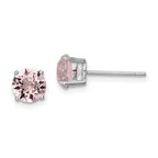 Sterling Silver Rhodium-Plated Pink Crystal June Birthstone Stud Earrings