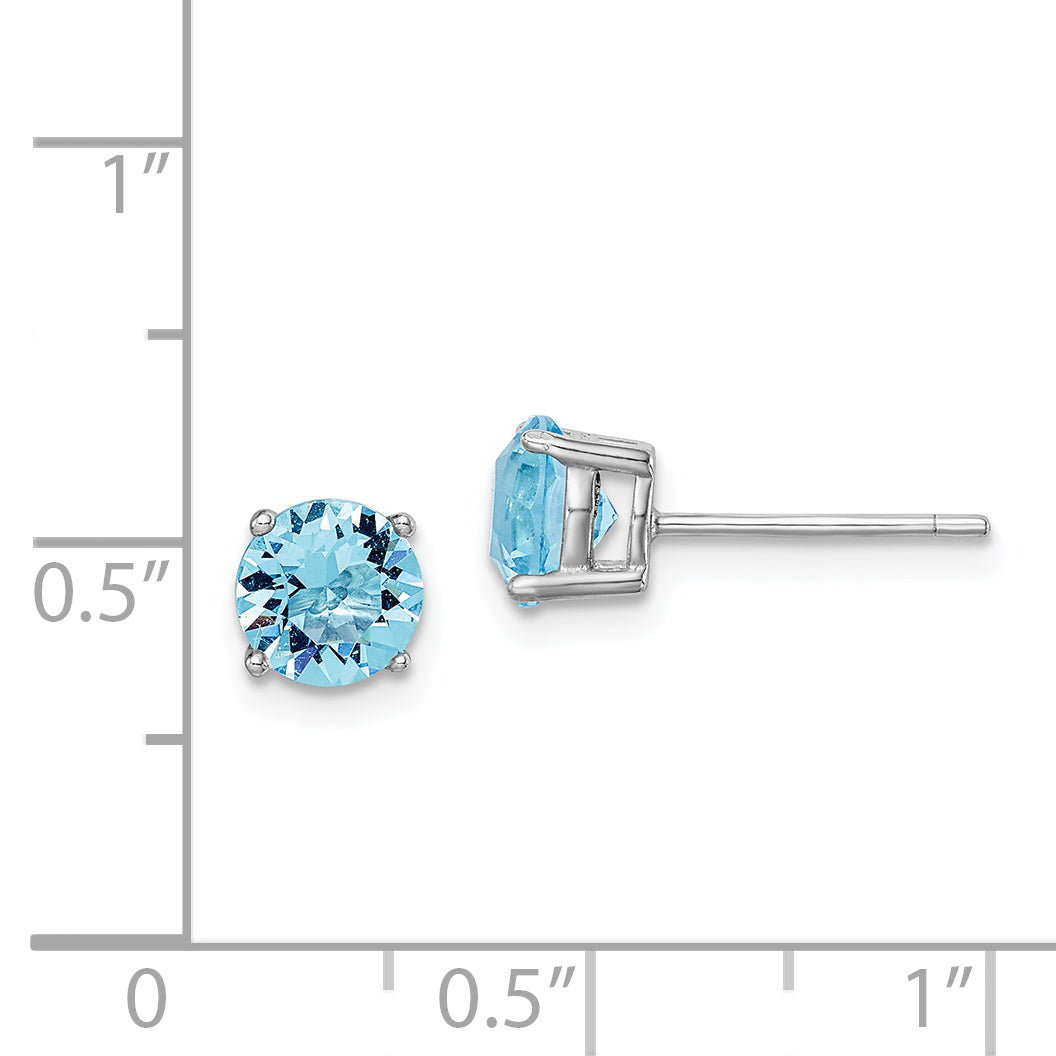 Sterling Silver Rhodium-Plated Blue Crystal March Birthstone Stud Earrings