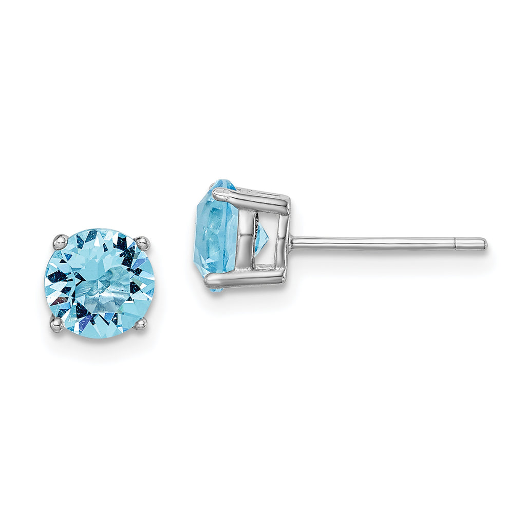 Sterling Silver Rhodium-Plated Blue Crystal March Birthstone Stud Earrings