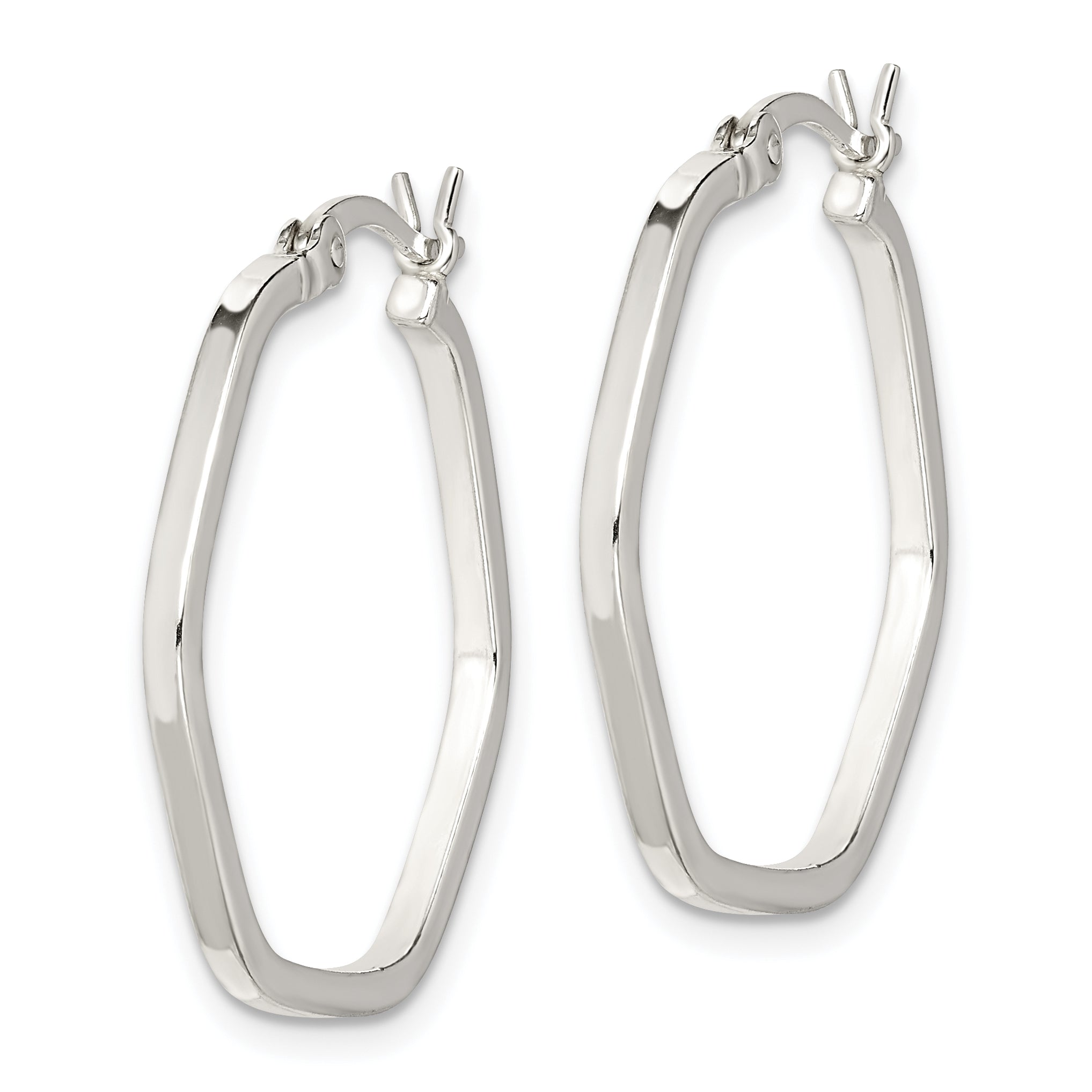 Sterling Silver Polished Square Tube Hexagon Hoop Earrings