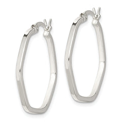 Sterling Silver Polished Square Tube Hexagon Hoop Earrings