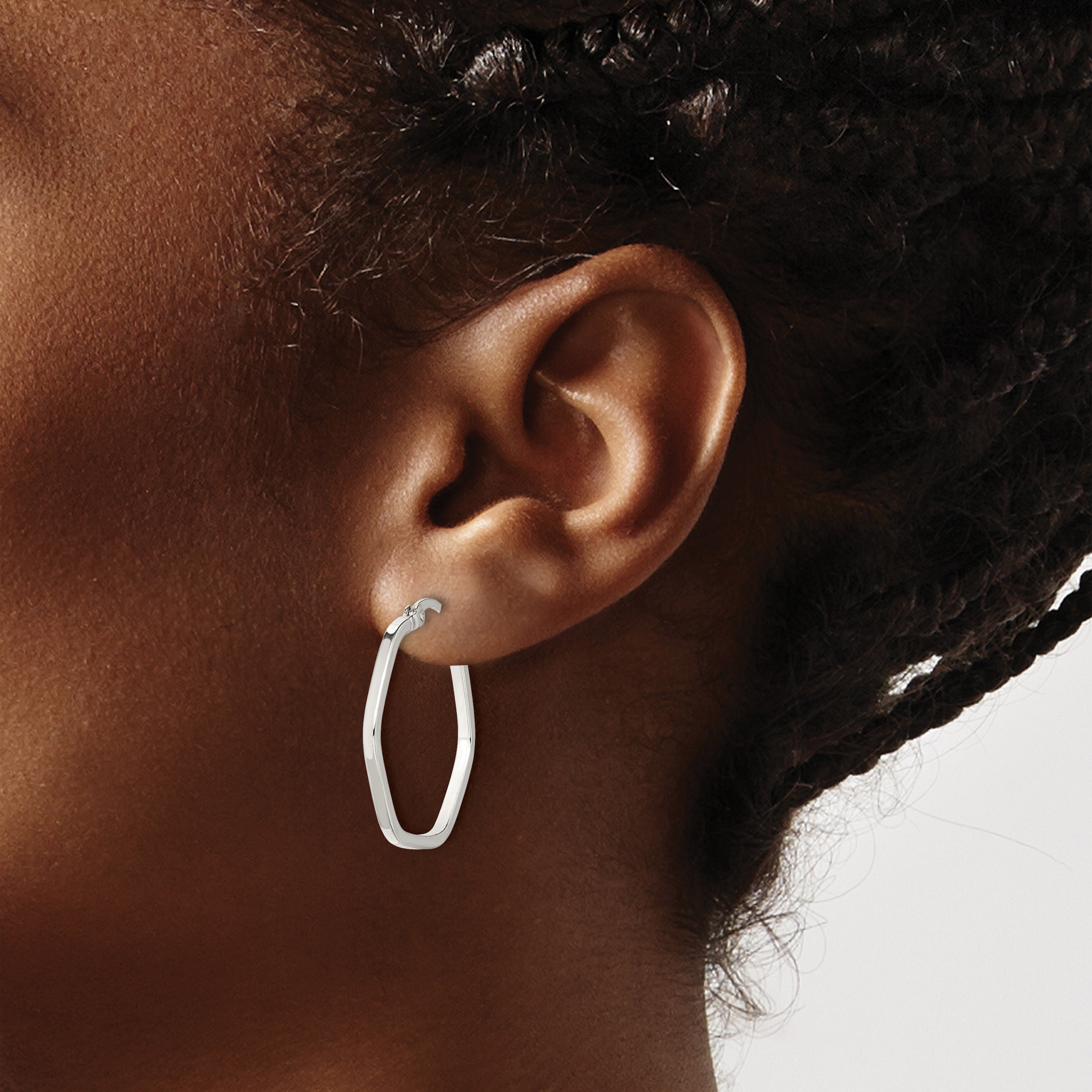 Sterling Silver Polished Square Tube Hexagon Hoop Earrings