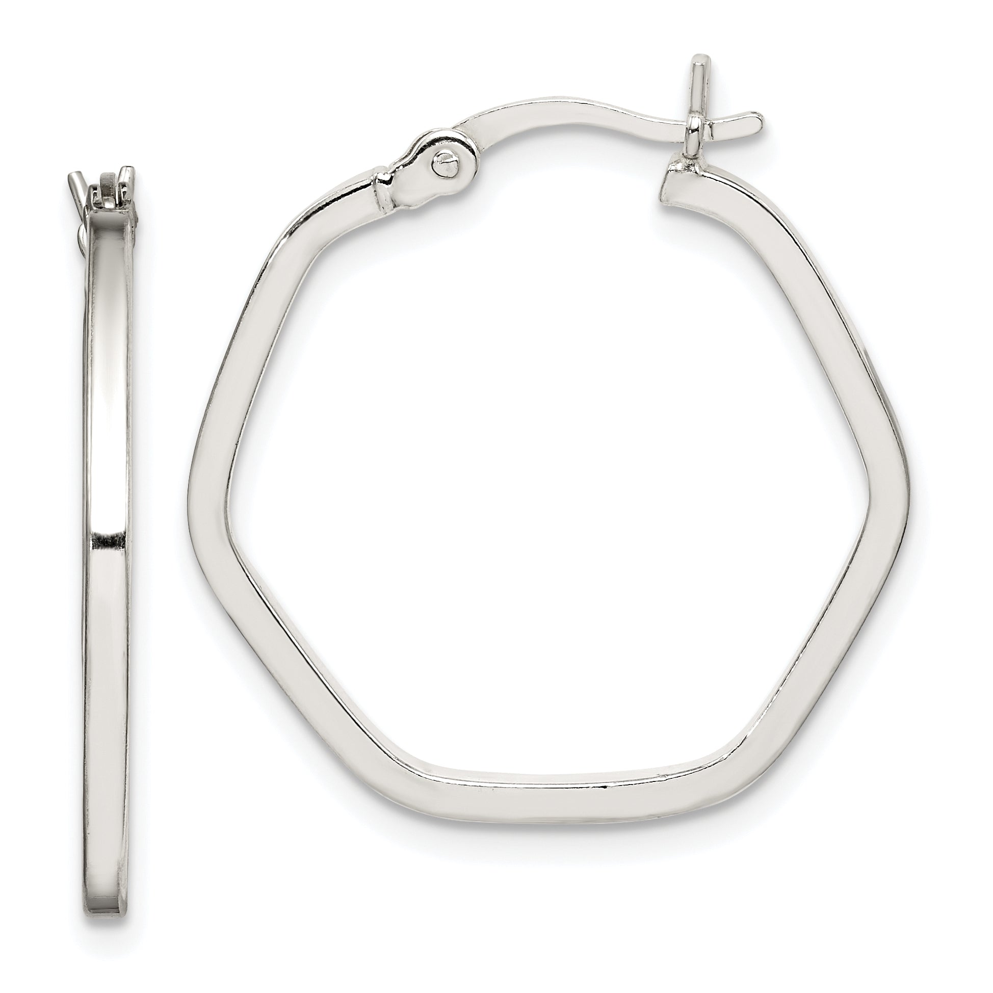 Sterling Silver Polished Square Tube Hexagon Hoop Earrings Main image