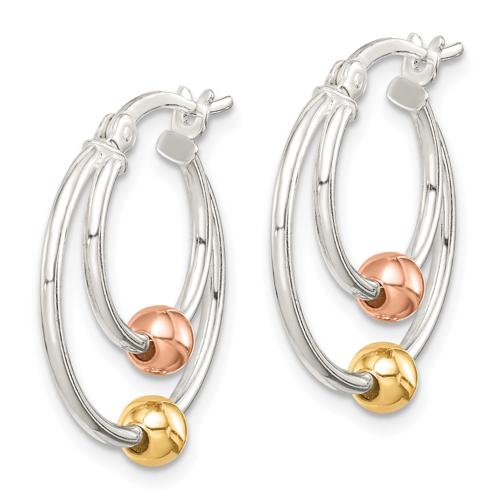 Sterling Silver Rose and Gold Tone Bead Hoop Earrings Secondary image