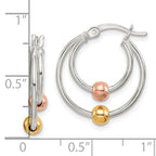 Sterling Silver Rose and Gold Tone Bead Hoop Earrings