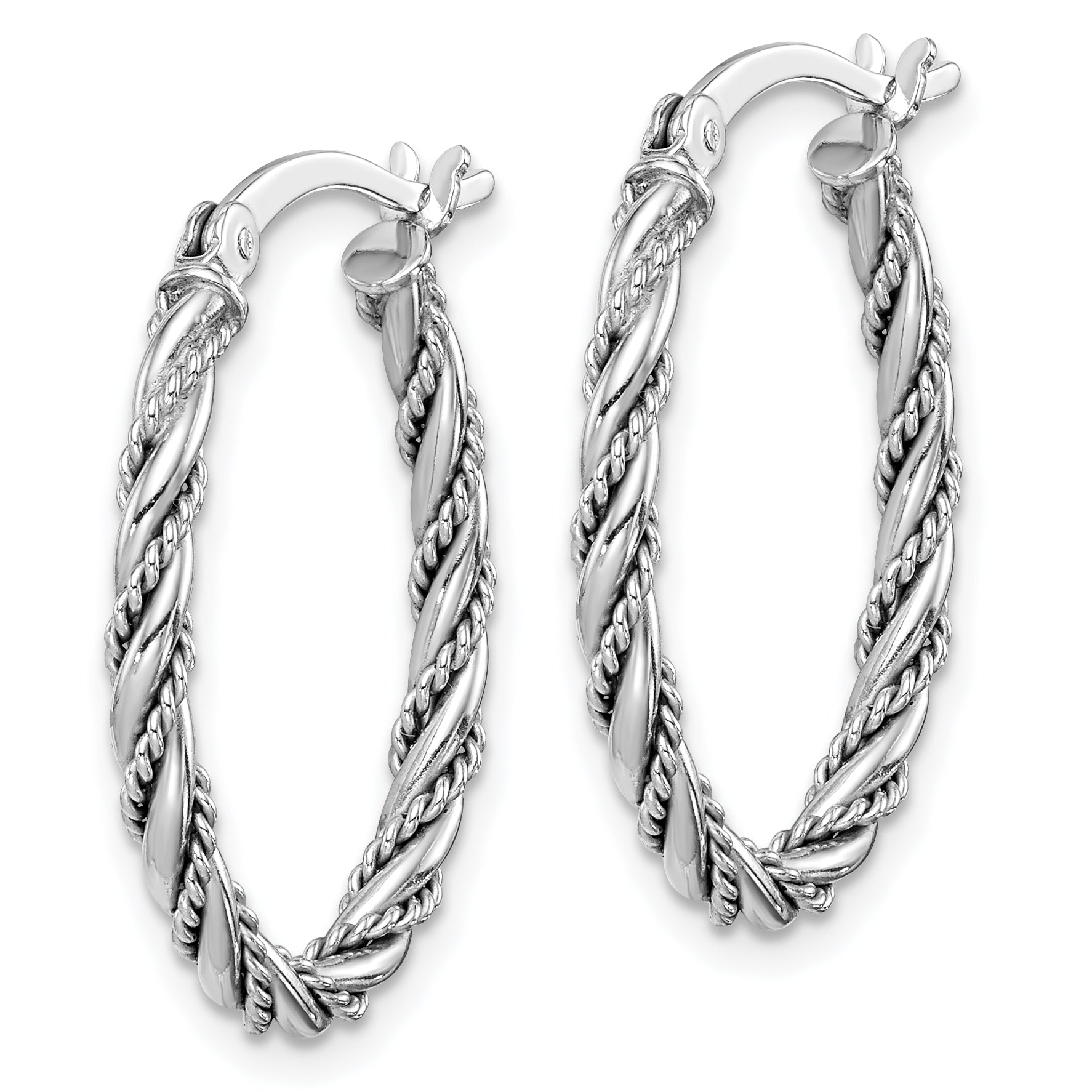 Sterling Silver Rhodium-plated 2.5mm Twisted Oval Hoop Earrings Secondary image