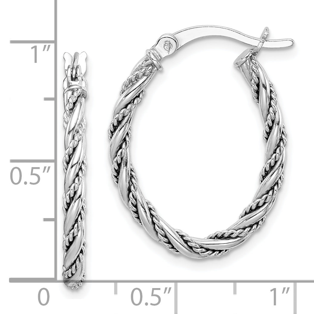 Sterling Silver Rhodium-plated 2.5mm Twisted Oval Hoop Earrings