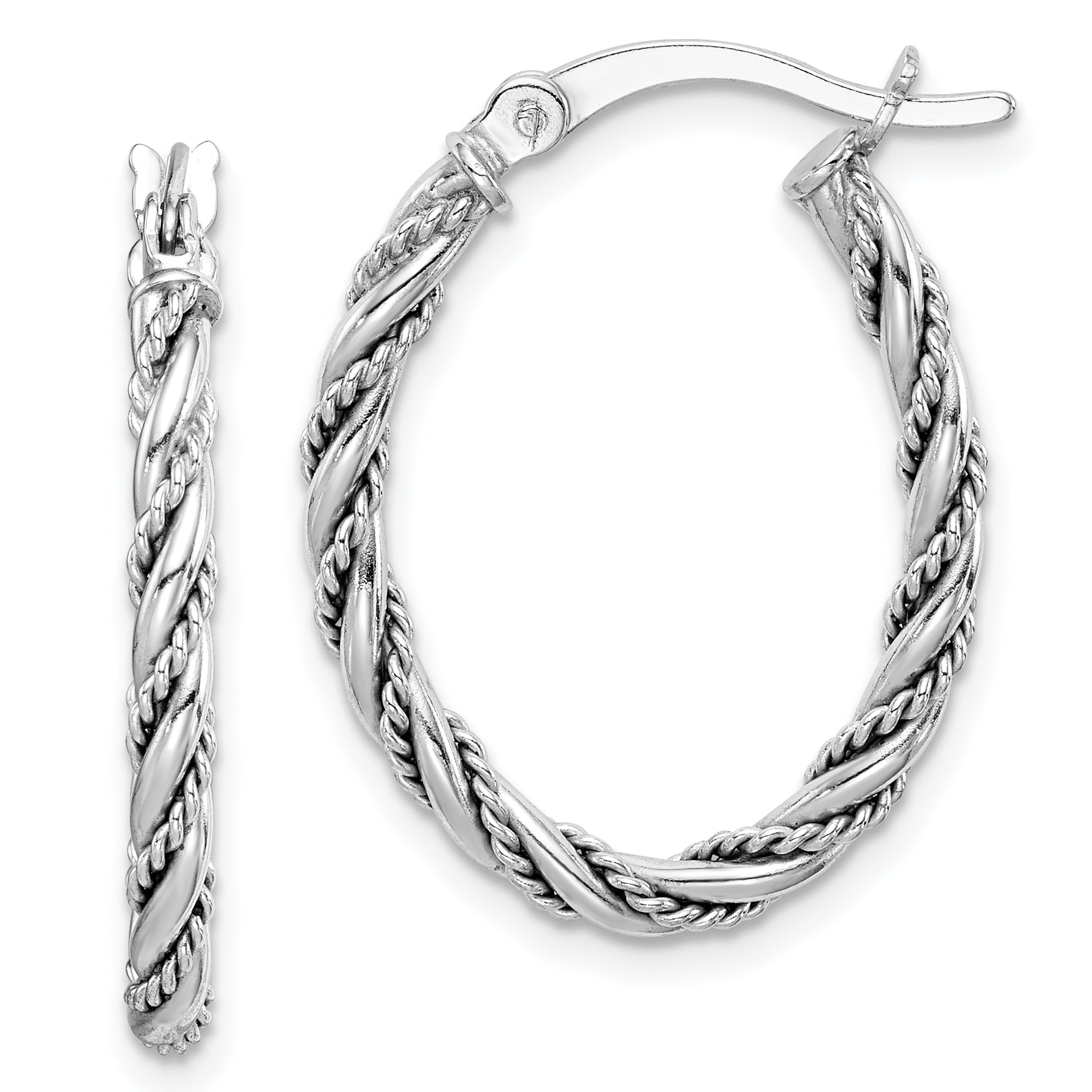 Sterling Silver Rhodium-plated 2.5mm Twisted Oval Hoop Earrings Main image