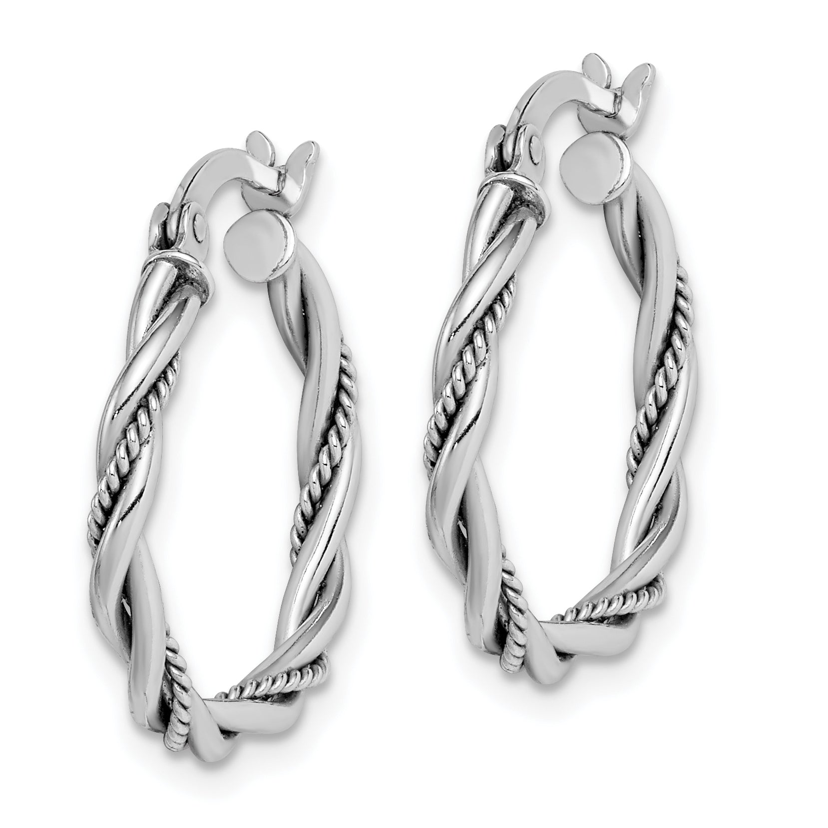 Sterling Silver Rhodium-plated Antiqued 2x20mm Twisted Hoop Earrings Secondary image