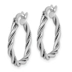 Sterling Silver Rhodium-plated Antiqued 2x20mm Twisted Hoop Earrings