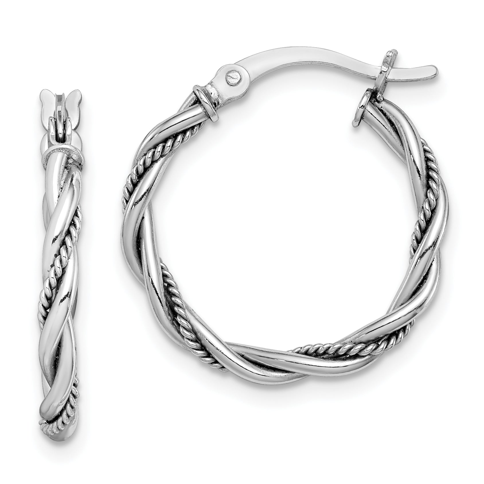Sterling Silver Rhodium-plated Antiqued 2x20mm Twisted Hoop Earrings Main image