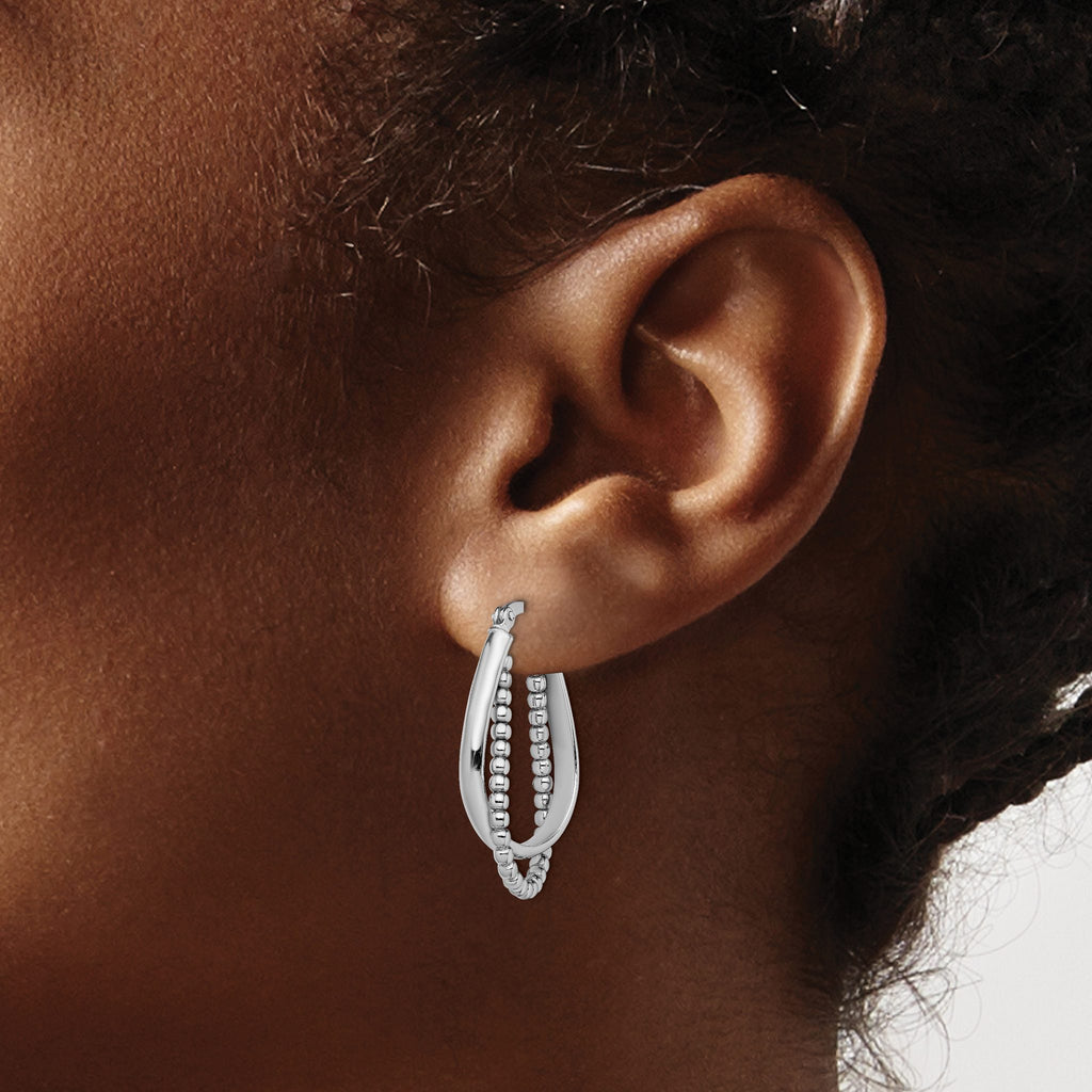 Twisted and Beaded Hoop Earrings in Sterling Silver, 29mm - Sophia Jewelers
