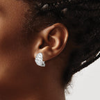 Non-Pierced Scalloped Oval Stud Earrings in Sterling Silver, 10.75mm - Sophia Jewelers