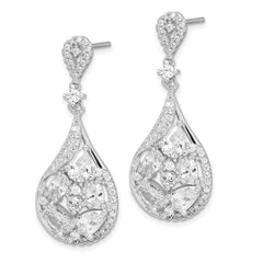 Sterling Silver RH-plated Polished Fancy CZ Teardrop Post Dangle Earrings