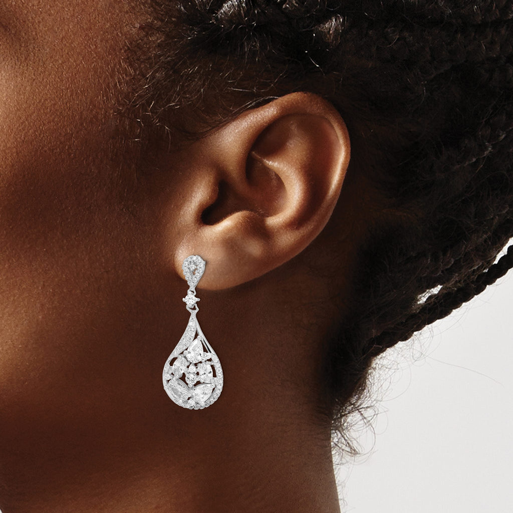 Fancy Cubic Zirconia Teardrop Stud Dangle Earrings in Sterling Silver, 14.63mm - Sophia Jewelers