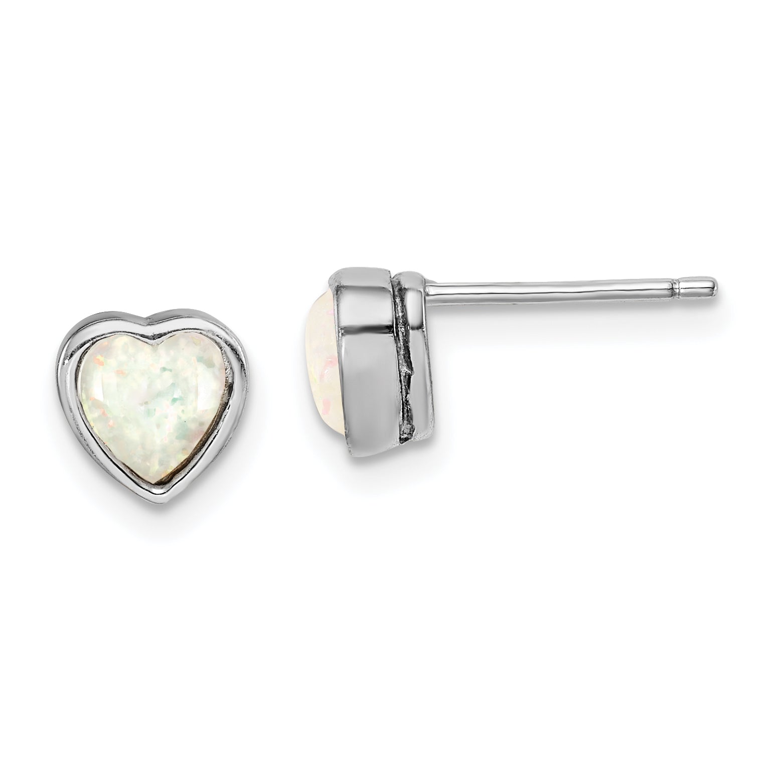 Sterling Silver Rhodium Plated Lab Created Opal Post Earrings Main image
