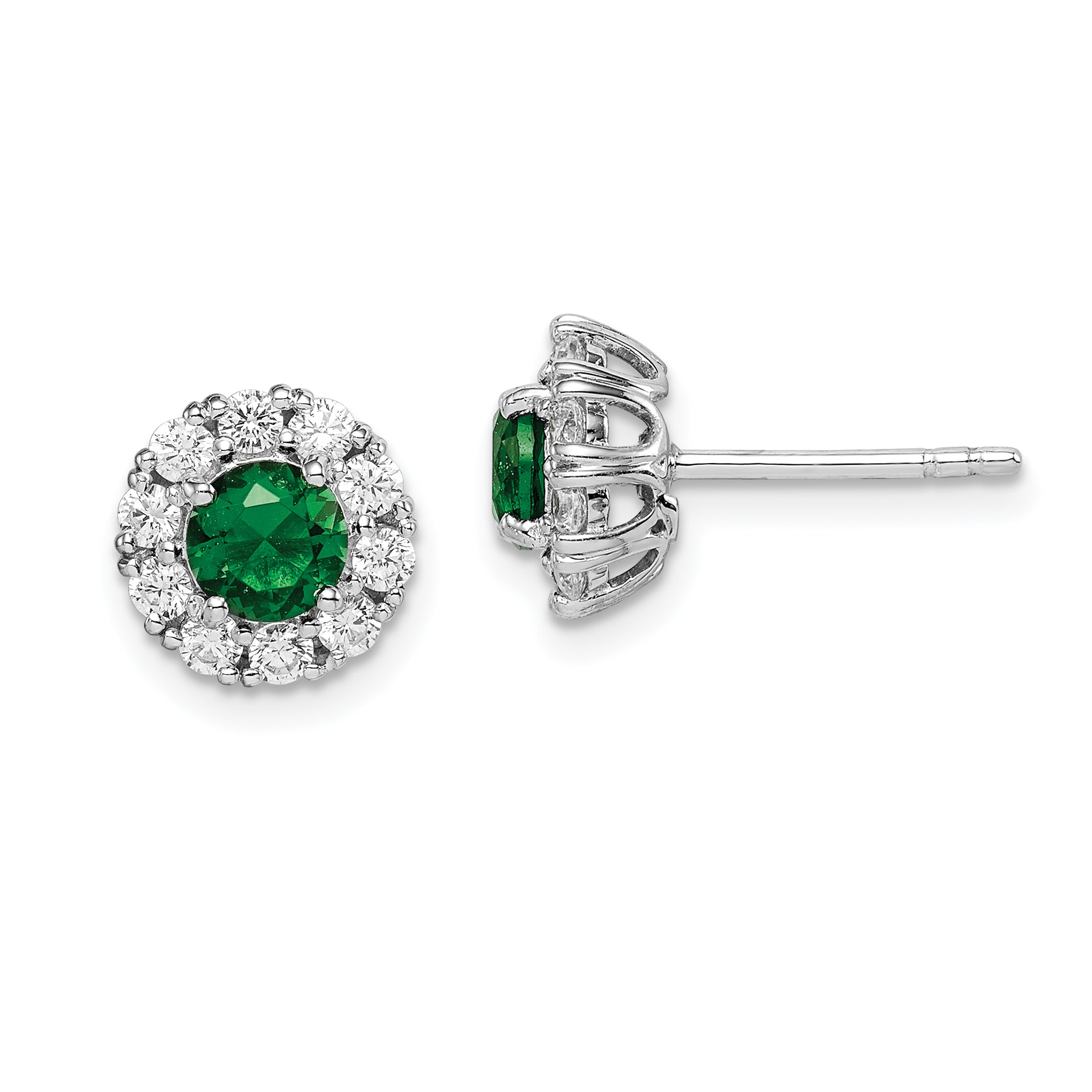 Sterling Silver Rhodium-plated Green and White CZ Halo Post Earrings Main image