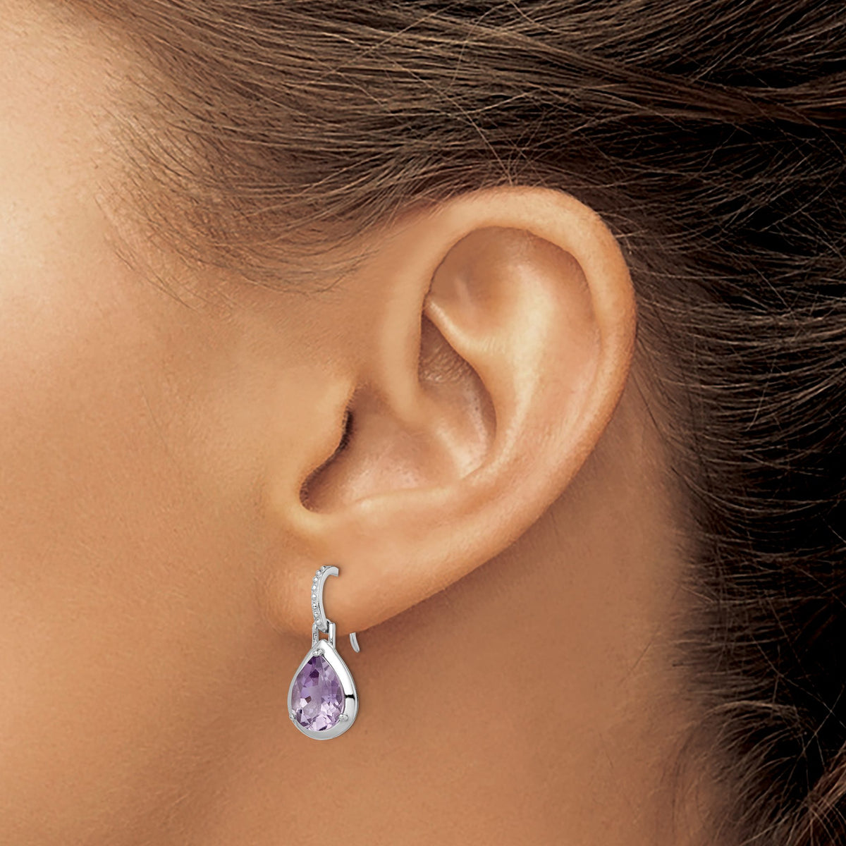 Amethyst Teardrop Dangle Earrings in Sterling Silver, 7x9mm Textured - Sophia Jewelers