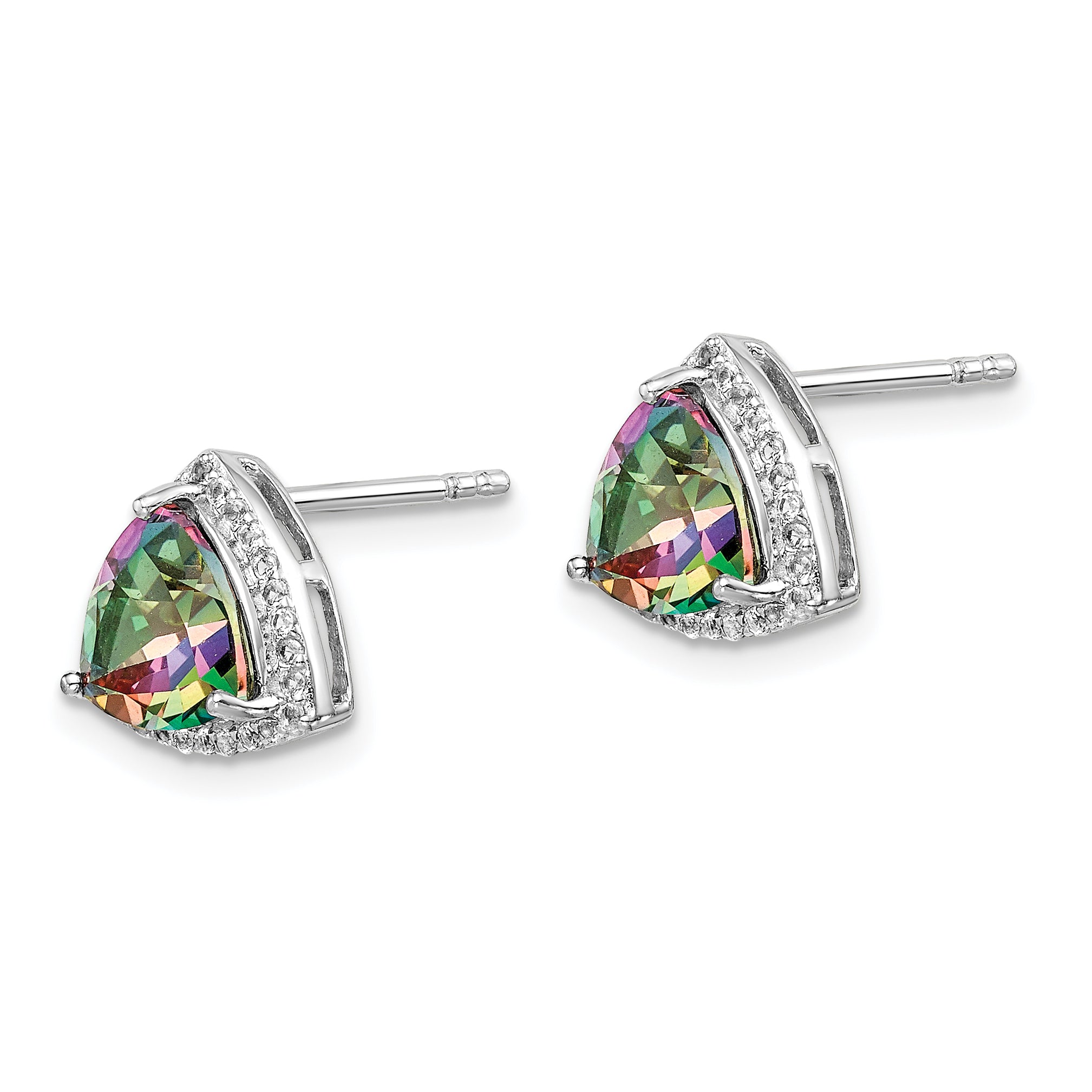Sterling Silver Rhodium-plated Trillion Mystic Fire/White Topaz Earrings Secondary image