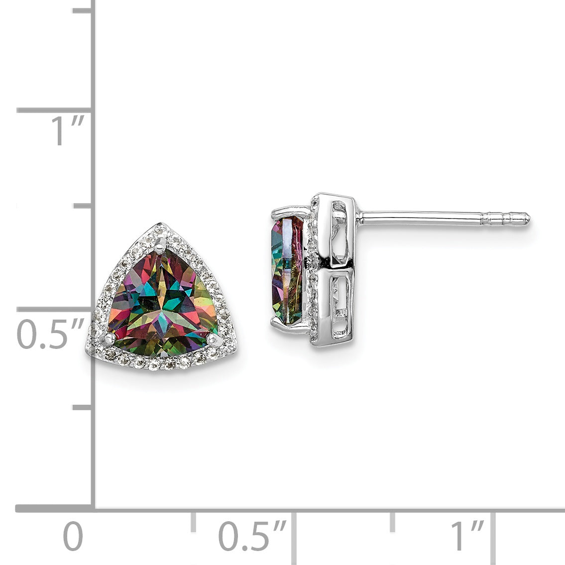 Sterling Silver Rhodium-plated Trillion Mystic Fire/White Topaz Earrings